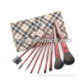 9pcs Top Qualtiy Cosmetic Brush kit Wood Handle and Silver Ferrule with Colorful Synthetic Hair and with Pouch